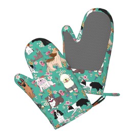 Dog Silicone Oven Mitts and Pot Holders Set Kitchen Gloves Potholders Heat Resistant for Chef Baking Cooking Grilling BBQ (Set of 4)