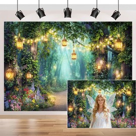 Enchanted Forest Backdrop, Fairy Tale Green Jungle Party Decorations Photography Backdrops, Spring Magic Woodland Floral Photo Photo Shoot Props Decor Studio Props Backdrops, 7X5FT