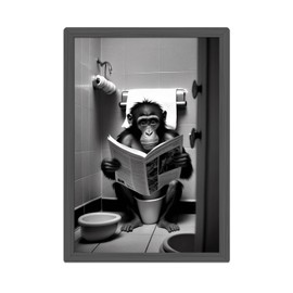 Zamety Bathroom Pictures, Monkey Chimpanzee on Toilet Picture Bathroom, A4 Bathroom Decorative Poster, Pictures Toilet Wall Decoration, Pictures Black White Without Frame, Funny Gift