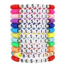 Friendship Bracelets BFF BESTIE Colorful Clay Beaded Stretch Bracelets-style 4(12pcs)