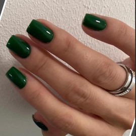Dark Green Press on Nails Short Square Natural Short Gel Nails Glue on Acrylic Nails Press ons Emerald 48Pcs Thick Reusable Fake Nails for Women Short Coffin Artificial Nails Solid Color Square Nails