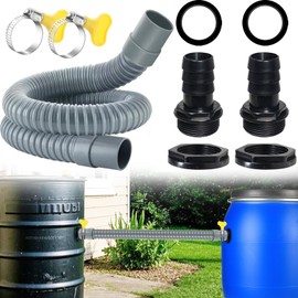 Water Butt Connector, Rain Butt Connection Set Including 2 Water Butt Pipes, 50 cm Connection Hose Diameter 30 mm, 2 Hose Clamps, Rain Barrel Connector for Rain Butt Water Tanks