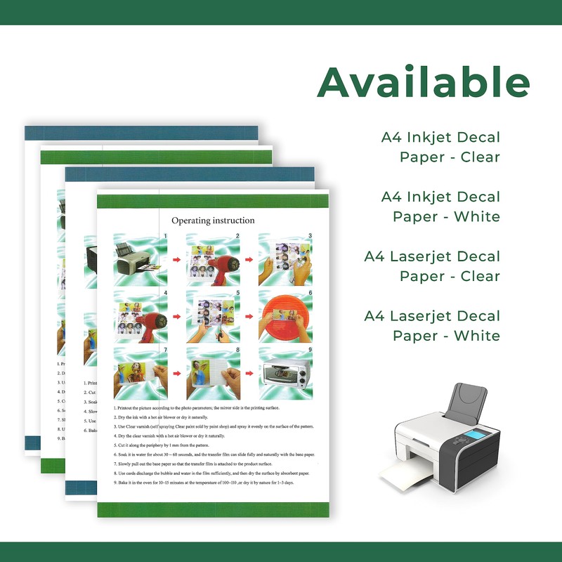 DIVCHI Water Slide Decal Paper A4 Size Inkjet Printer Decals