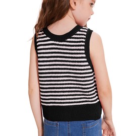 CharmWM Girls Sweater Vest Kids Casual Sleeveless Crochet Tops Color Block Tie Back Knit Tank Tops Black