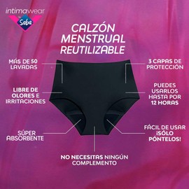 SABA Ropa Interior intimawear para periodo Cintura Alta Talla Chica Negro Flujo Abundante 1 pza