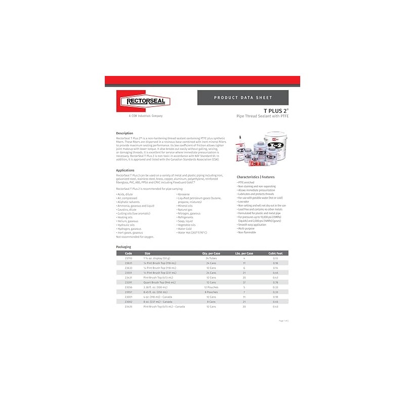 Rectorseal 23391 Quart Brush Top T Plus 2 Pipe Thread