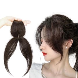 前髪ウィッグ 真ん中分け かつら 白髪隠し 部分ウィッグ つむじカバー ミセスウィッグ 白髪隠し 脱毛症 抜け毛 増毛 ストレートポイントウィッグ 分け目自然トップヘアーピース (ブラックブラウン)