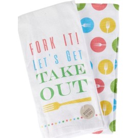 Home Wear SET OF 2 DIFFERENT JUMBO KITCHEN TOWELS (18"x28") FORK IT! LET'S GET TAKE OUT,HW