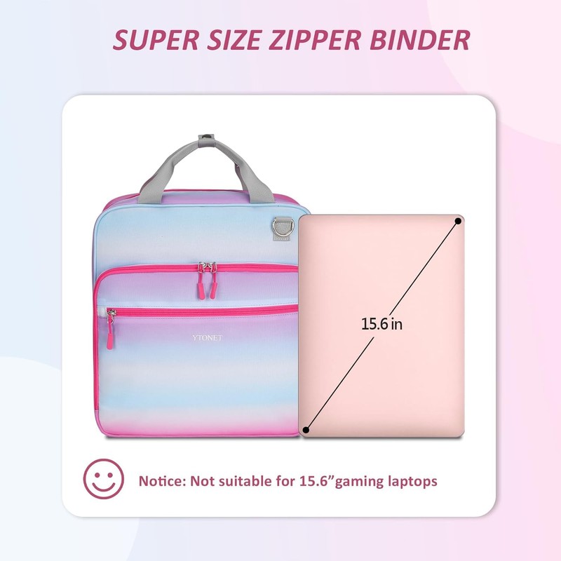 Ytonet 4 Inch D-Ring Zipper Binder, King Sized 3 Ring