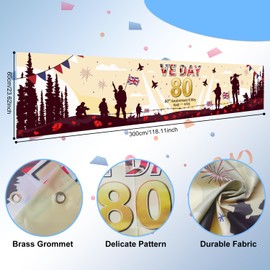80th Anniversary VE Day Banner Flag - Large Victory in Europe Day Bunting for 2025, UK British WWII Commemoration Decor, Indoor/Outdoor Celebration Decoration (Yellow)