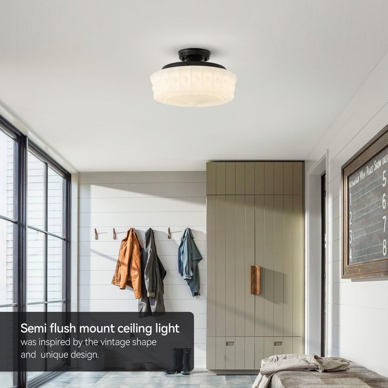 youngrender Schoolhouse Light Fixture Modern Black Flush Mount Ceiling Lighting
