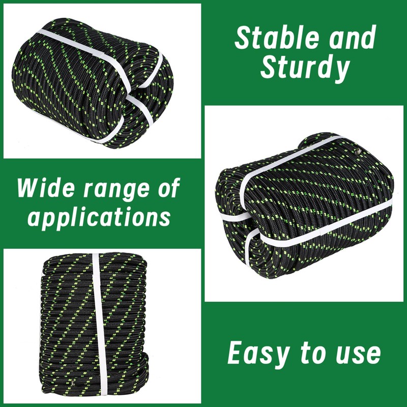 YSMN 1/2 in 100 FT Black Double Braided Rope Polyester