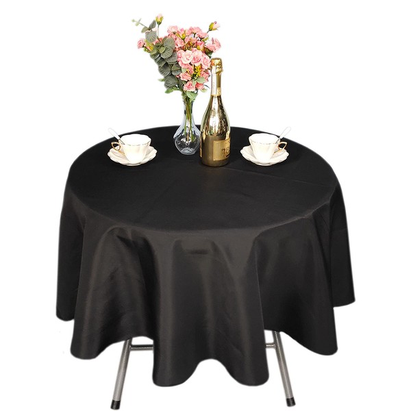 WedDecor 90 Inch Black Round Tablecloth for Circular Table, Premium