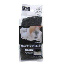 Wise AS-009 Kitchen Sponge, Black, White, Approx. 4.8 x 2.4 x 1.2 inches (12.3 x 6 x 3 cm), ASSO Foaming Kitchen Sponge