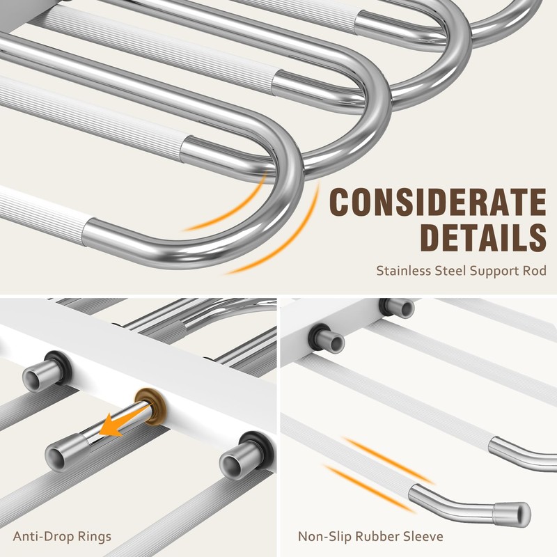 HUITEM Space Saving 6 Tier Pant Hangers, Anti-Slip, Lightweight, Stainless