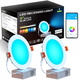 CHARKEE Smart Recessed Lights 6inch, RGBCW Color Changing LED Downlights with Junction Box 13W, 1100 Lumens, RGB & White Dimmable Color Changing Downlight Work with Alexa & Google Home Assistant 2pack