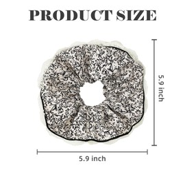 Yonchic 2-Piece Print Lace Ruffles Oversized Hair Scrunchies for Thick & Thin Hair, Double-layer No Damage Ponytail Holders Hair Ties for Women & Girls, Elegant Fashionable Hair Accessories (Black)