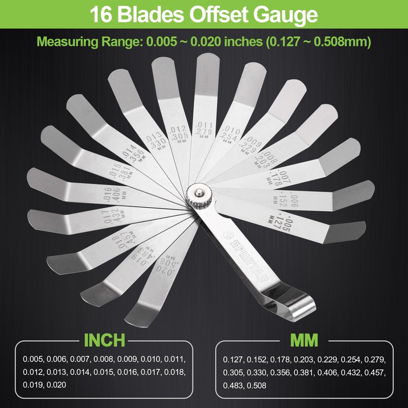 Spurtar Feeler Gauge Set Stainless Steel, 32 Blades Tapered and