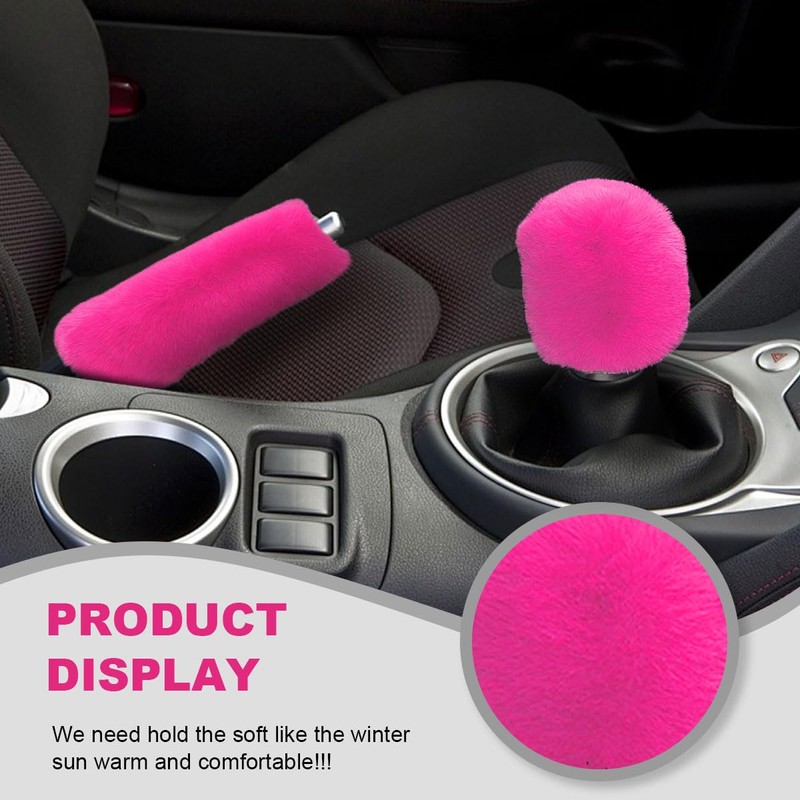 5PCS Fluffy Car Steering Wheel Cover Set, Includes Faux Fur