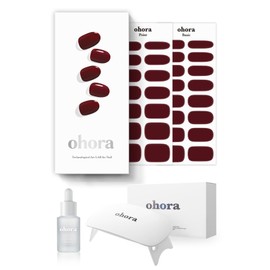 ohora Semi-Cured Gel Nail Strips Value Set (N Classic Burgundy Starter Kit) Includes Full Size Lamp and Mini Remover, Salon-Quality, Long Lasting, Easy to Apply & Remove