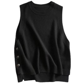 B.N.1 SELECT Knit Vest [Machine Washable/No Ironing Required] Women's Spring Autumn Elegant Tops Women's Clothing [4 Colors] [S~L] BN273, Black, L