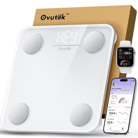 Ovutek Pink Smart Scale for Body Weight, Digital Bathroom Scale BMI Weighing Body Fat Scale, Accurate Body Composition Scale Monitor for People's Health with Smartphone App, Compact Size, 400lb:_White-A