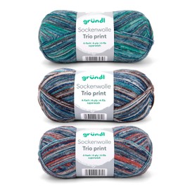 Gründl Sock Wool Trio Knitting Set of 3 x 100 g Sock Yarn (75% Virgin Wool (Superwash), 25% Polyamide) + Instructions (English language not guaranteed), Blue Copper