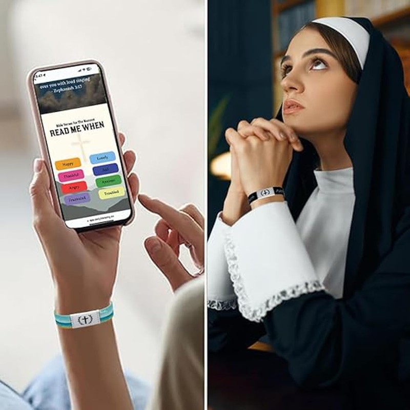 Rneswi 2PCS Readable Nfc Bible Verse Bracelets，Wearable Bible Bracelet，Christian Daily