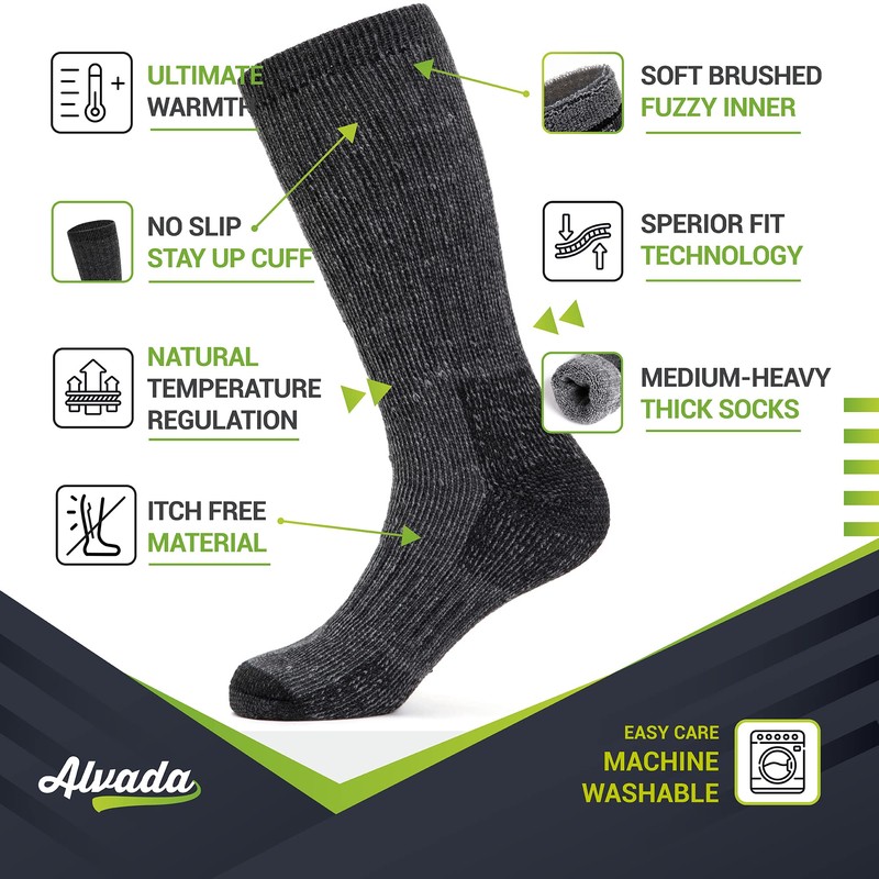 Alvada Mens Merino Wool Crew Socks Thermal and Warm Socks