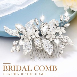 Zoestar Bridal Rhinestone Silver Flower Headpiece Bridal Crystal Leaf Hair Accessories for Women and Girls