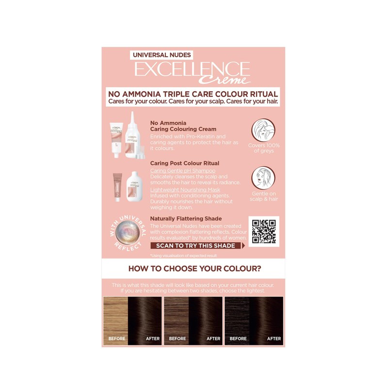 L’Oréal Excellence Permanent Hair Dye Colouring Cream, 100% Grey Coverage,