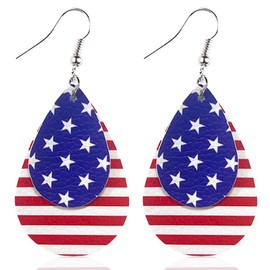 Big USA Flag Star Dangle Earrings for Women Teardrop PU Leather Dangling Earring 4th of July American Patriotic Presidential Election Day Decor Jewelry Gifts, Large, Faux Leather, No Gemstone