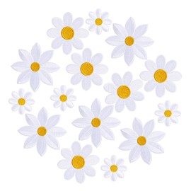 MBAIYO 3 Sizes Daisy Patches for Iron-on, Pack of 15 Flower Patches for Iron-On White Iron-On Patches, Embroidered Applique, Iron-On Patches for Textiles for Adults, Children, Dress, Jeans, DIY