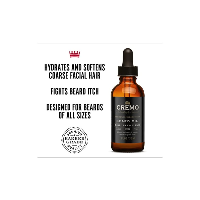 Cremo Beard Oil for Men, Distiller's Blend, 1 Fl Oz