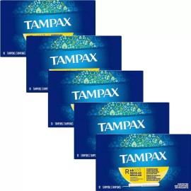 Tampax 5 x Tampax Tampons Regular Absorbency, Unscented 10 Ct with Cardboard Applicator
