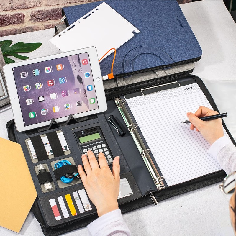 Leather Padfolio Portfolio, Business Conference Organizer Notepad Folder Bag for