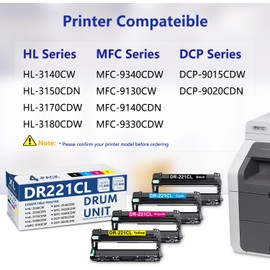 DR221 DR221CL Drum Unit Set 4 Pack Replacement for Brother DR-221CL DR-221CL-BK Drum Unit for HL-3140CW HL-3170CDW HL-3180CDW MFC-9330CDW MFC-9130CW Printer (Only Drum, Not Include Toner)