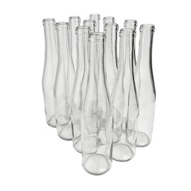 FastRack - 375 ml Clear Hock Liquor Wine Bottles (Pack of 12) | NO CORKS INCLUDED | W17 375ml Clear Flint Stretch Empty Glass Bottles for Drinks