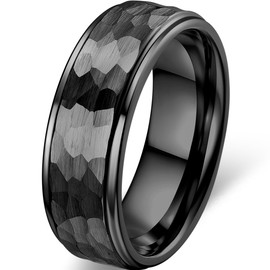 Adreamz 8mm Black Mens Hammered Tungsten Wedding Rings For Men Hammered Brushed Tungsten Wedding Bands Step Edge Comfort Fit 9