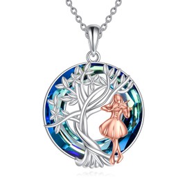YFN Violin Necklace Sterling Silver Violin Lover Pendant Crystal Tree of Life Jewelry Birthday Graduation Music Gifts for Women