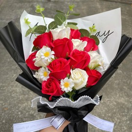 Giladuvi Flower Bouquet | Artificial Completed Flowers of Roses, Daisy, Strawberry Sunflower for Graduation, Birthday Gift, Mother's Day, Valentine, Wedding, Home Décor (Red Rose)