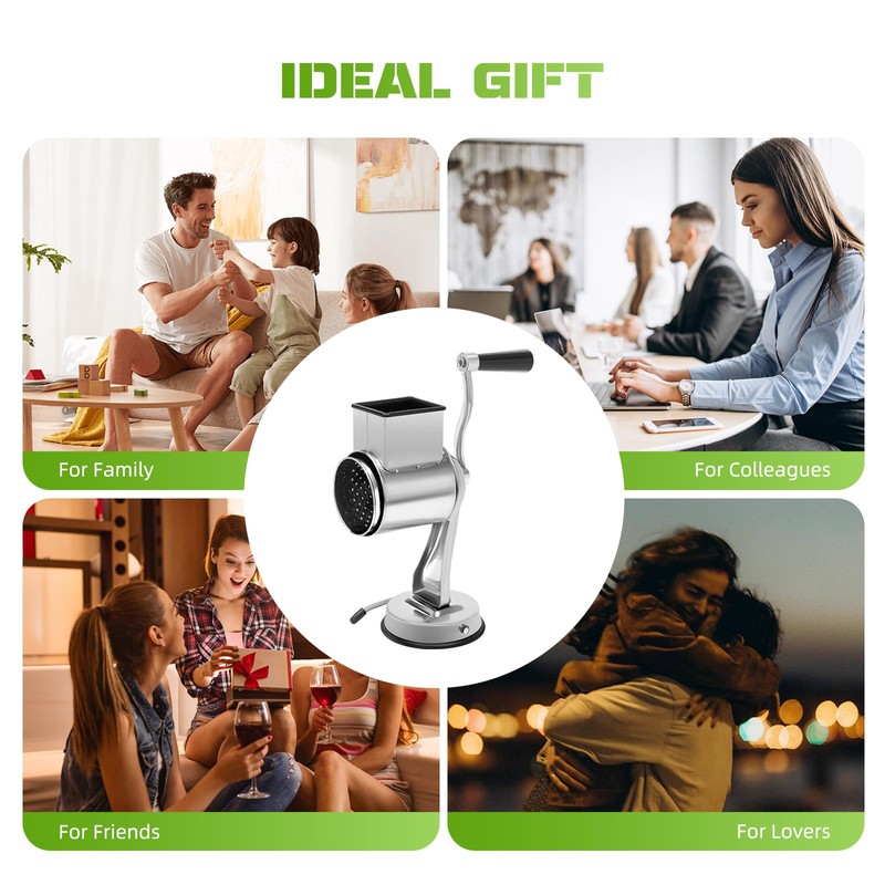 Manual Rotary Food Grater, Handheld Drum Slicer Shredder with 5