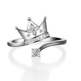 JXSJEW Crown with Cubic Zirconia Ring Jewelry 925 Sterling Silver Open Rings for Women Gift Wedding (7)