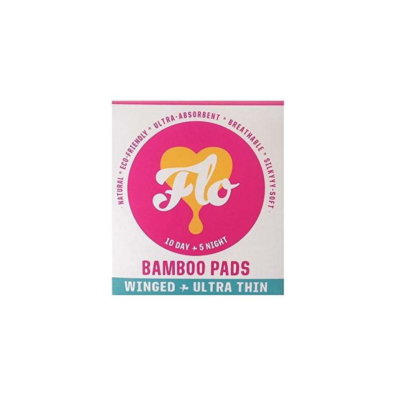Here We Flo Natural Bamboo Pads Winged Utra Thin 10
