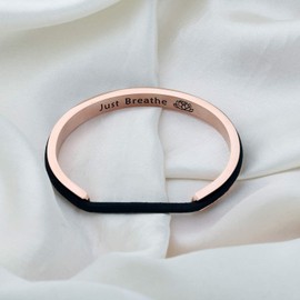 Breathe Hair Tie Deep Grooved Cuff Bracelet Lotus Flower Yoga Sign Jewelry Bracelet Gift for Women/Girls