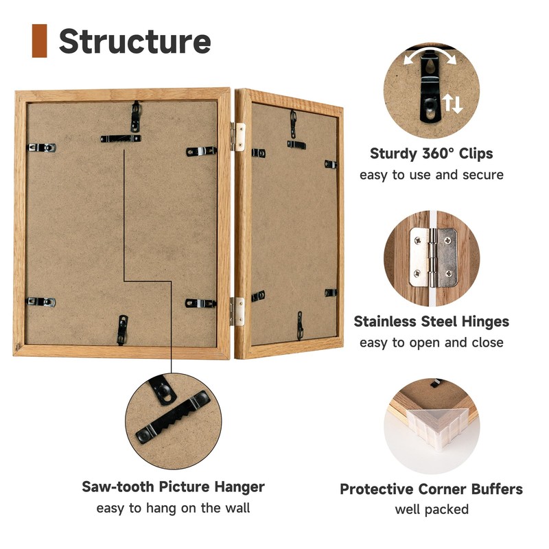 Axeman 8x10 Double Picture Frame - Solid Oak Wood Vertical