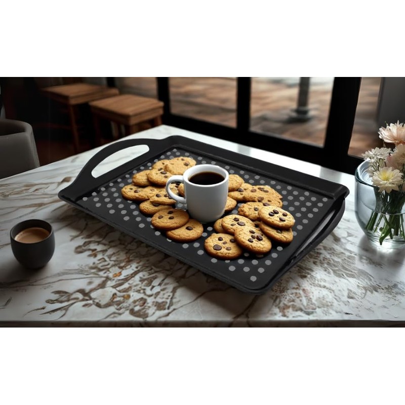Non Slip Serving Tray with Handles, Food-Safe Platters for Snack