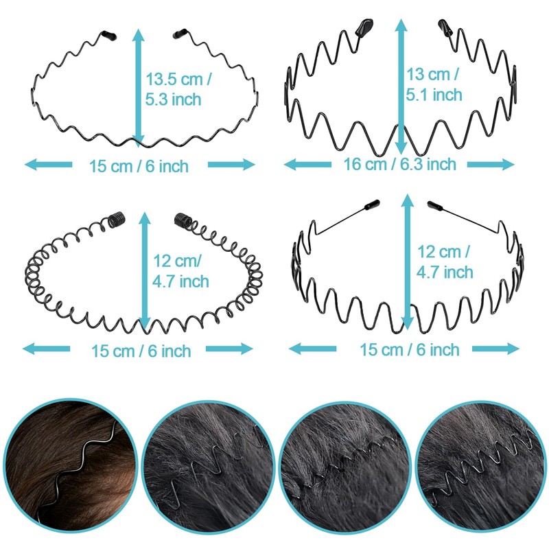 Metal Hair Band for Men, Adjustable Wavy Headband Non Slip