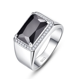 Bonlavie Men's 925 Sterling Silver Princess Cut Black Spinel Color 6.8ct CZ Daily Ring Size T 1/2