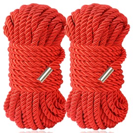 BAVIHOR Silk Rope, 32 Feet 8 mm Soft Rope Durable Multipurpose Long Satin Braided Twisted Rope (2 Red)